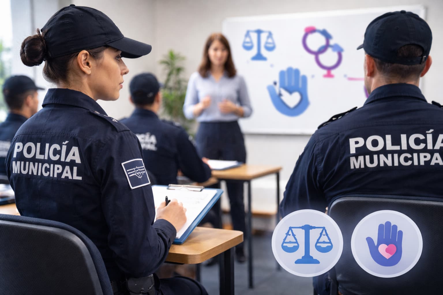 El papel de la capacitación policial en derechos humanos y género entrenamiento policial en aula brillante
